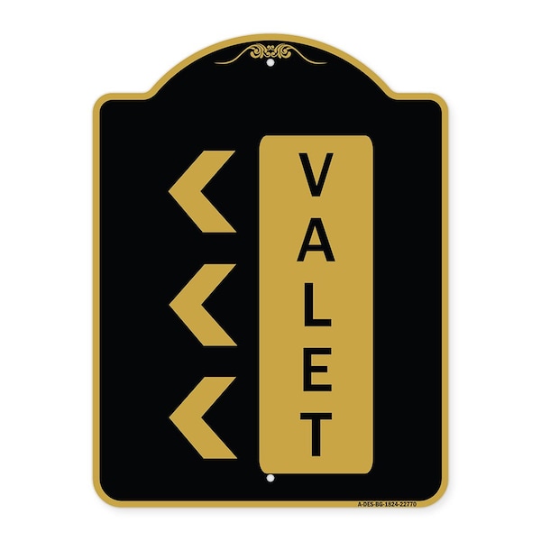 Signmission Designer Series Sign-Valet Left Arrow, Black & Gold Aluminum Sign, 18" x 24", BG-1824-22770 A-DES-BG-1824-22770 - main